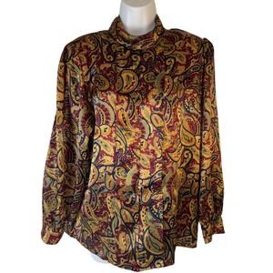 VTG Westbound Blouse Top Woman's Size 8‎ Multicolor Paisley Long Sleeves Silky